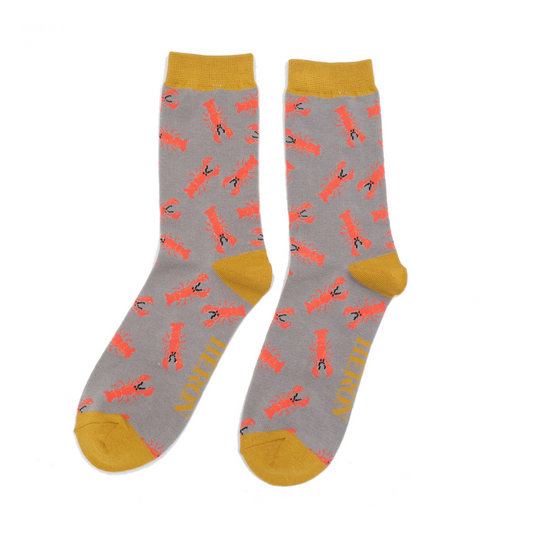 Mr Heron Red Lobsters Grey Socks
