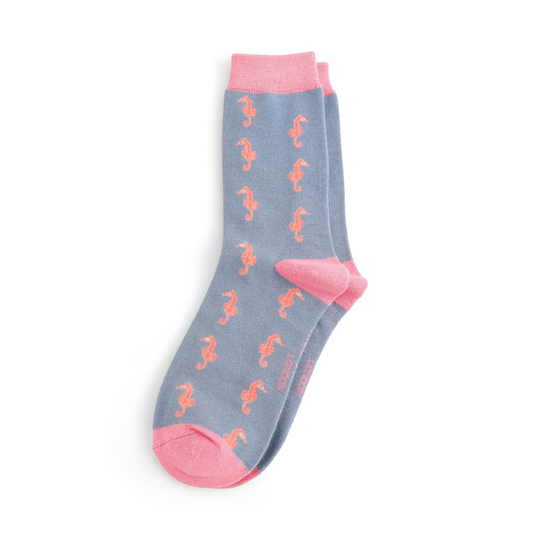 Miss Sparrow Denim Blue Seahorse Socks