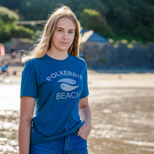 Polkerris Beach Steel Blue T-Shirt (Adult)