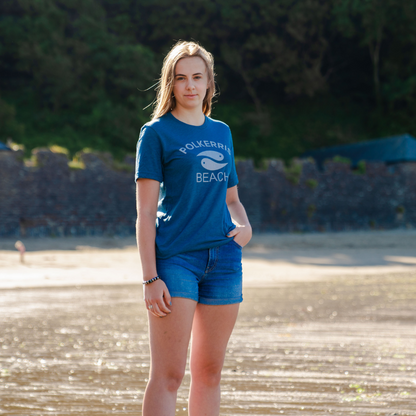 Polkerris Beach Steel Blue T-Shirt (Adult)