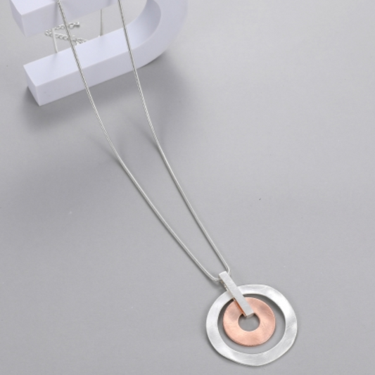 Gracee Jewellery Long Silver & Bronze Circles Necklace