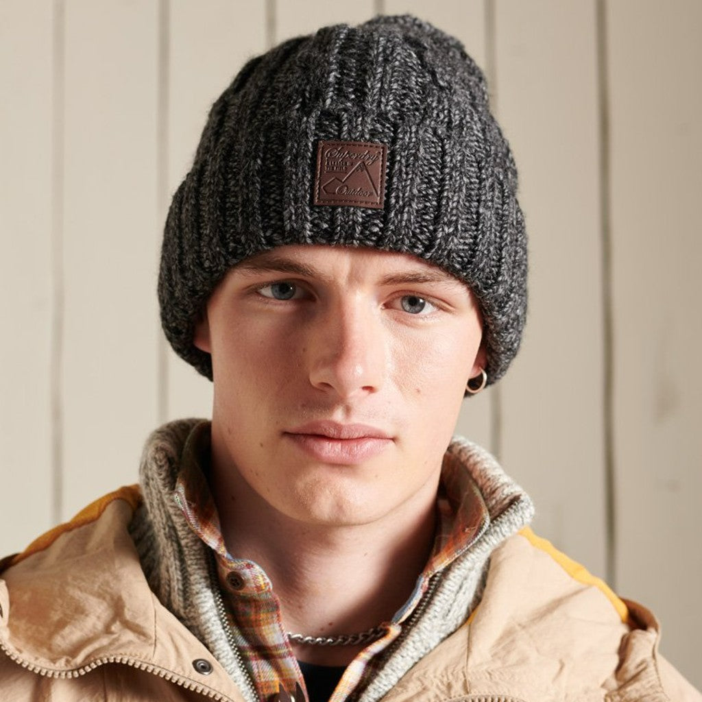 Superdry Cable Knit Charcoal Pom Pom Beanie