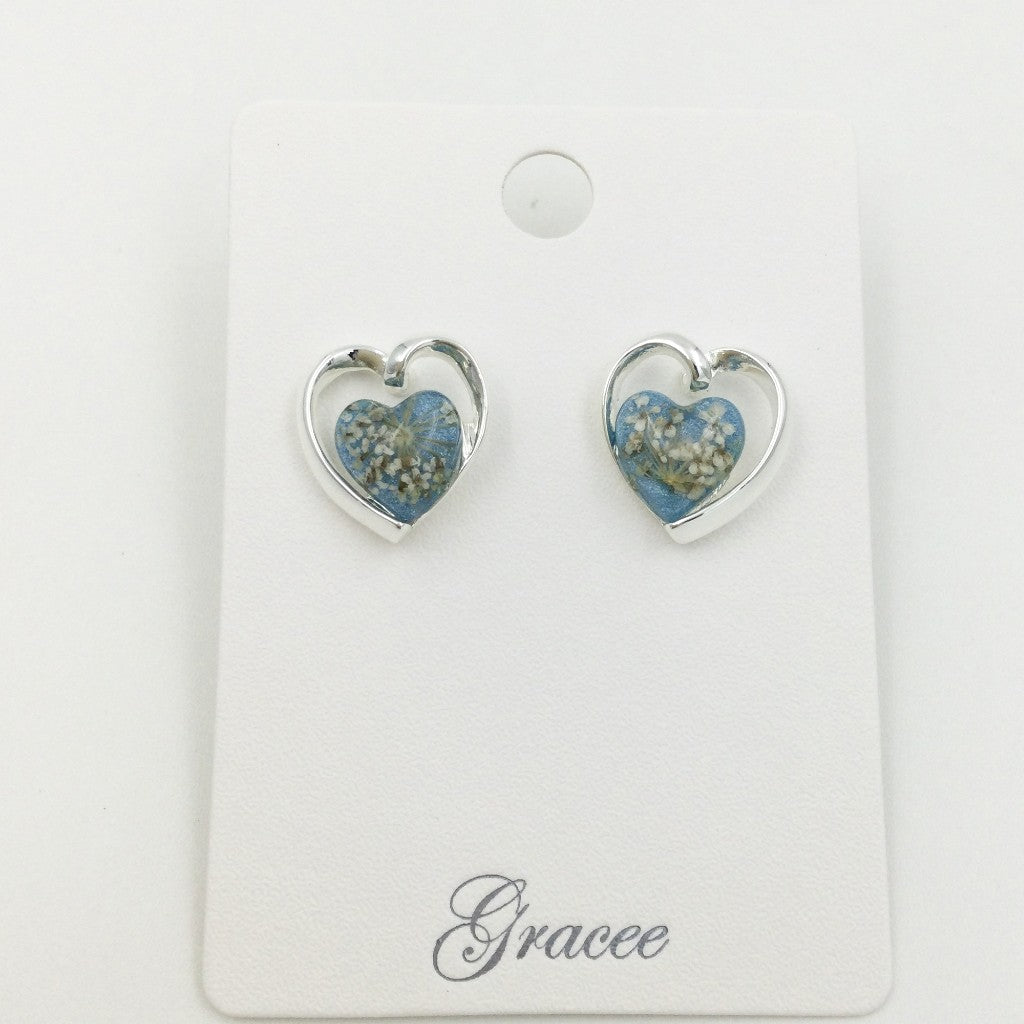 Gracee Jewellery Blue Dried Flowers Heart Earrings