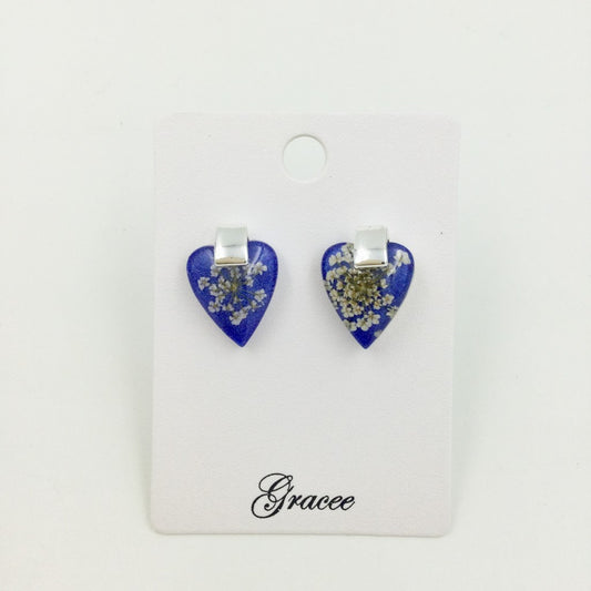 Gracee Jewellery Dark Blue Dried Flowers Heart Earrings