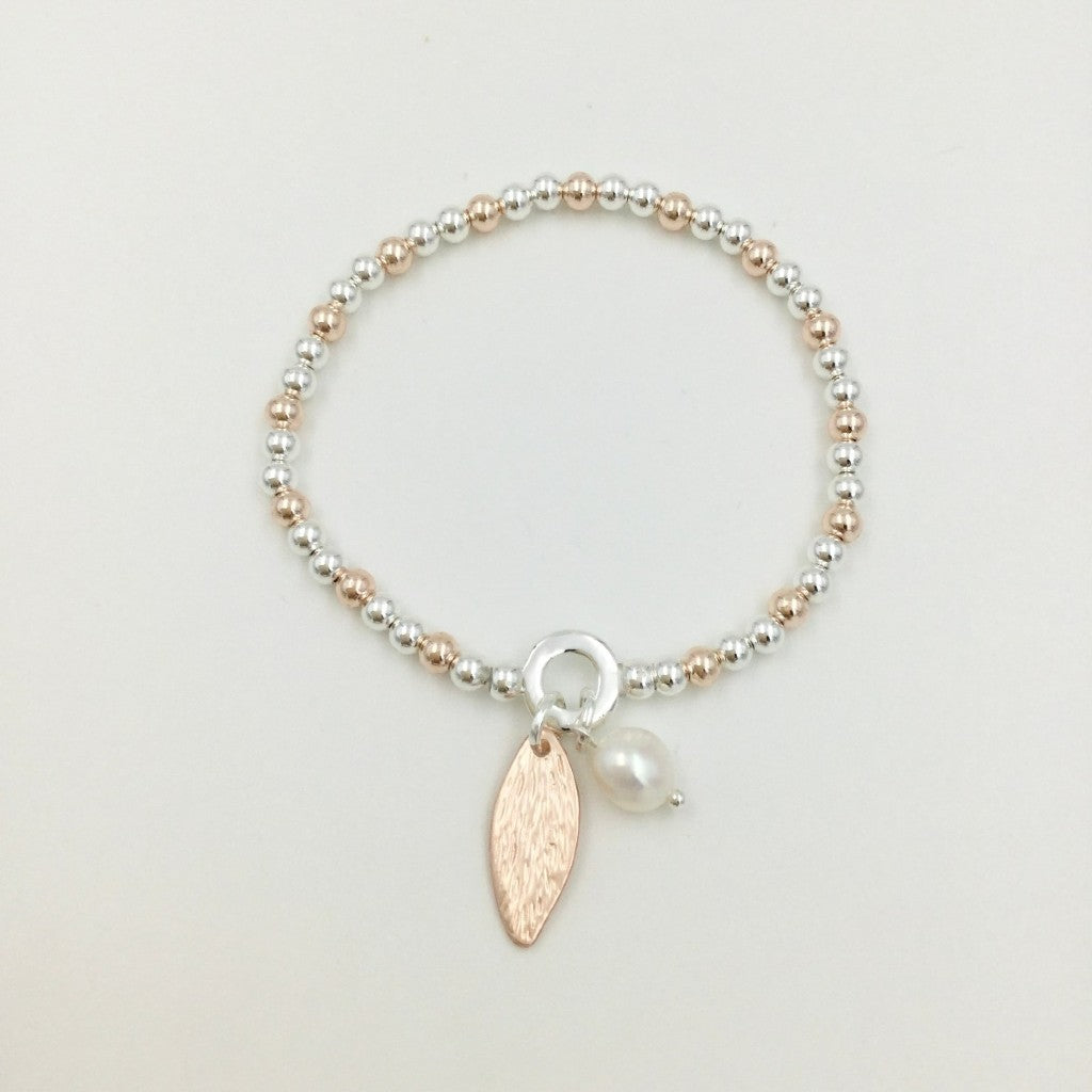 Gracee Jewellery Rose Gold Feather & Pearl Bracelet