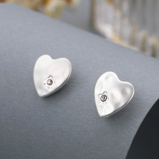 Gracee Jewellery Hammered Silver Heart & Gem Earrings