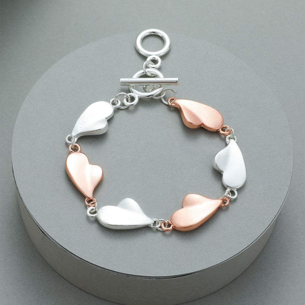 Gracee Jewellery Silver & Rose Gold Heart Link Bracelet