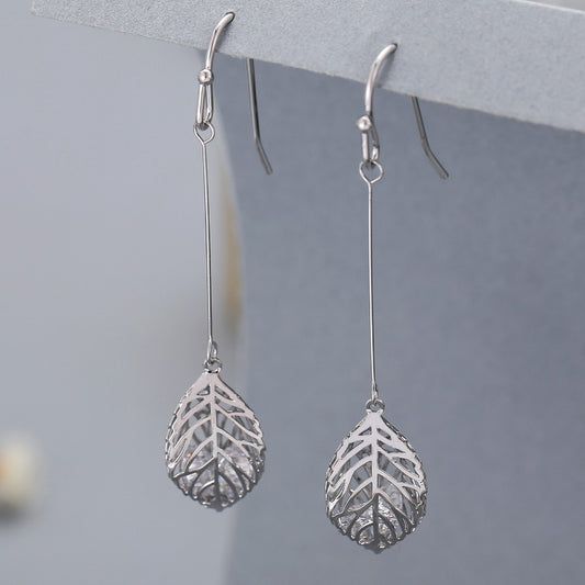 Gracee Jewellery Silver Leaf Long Earrings