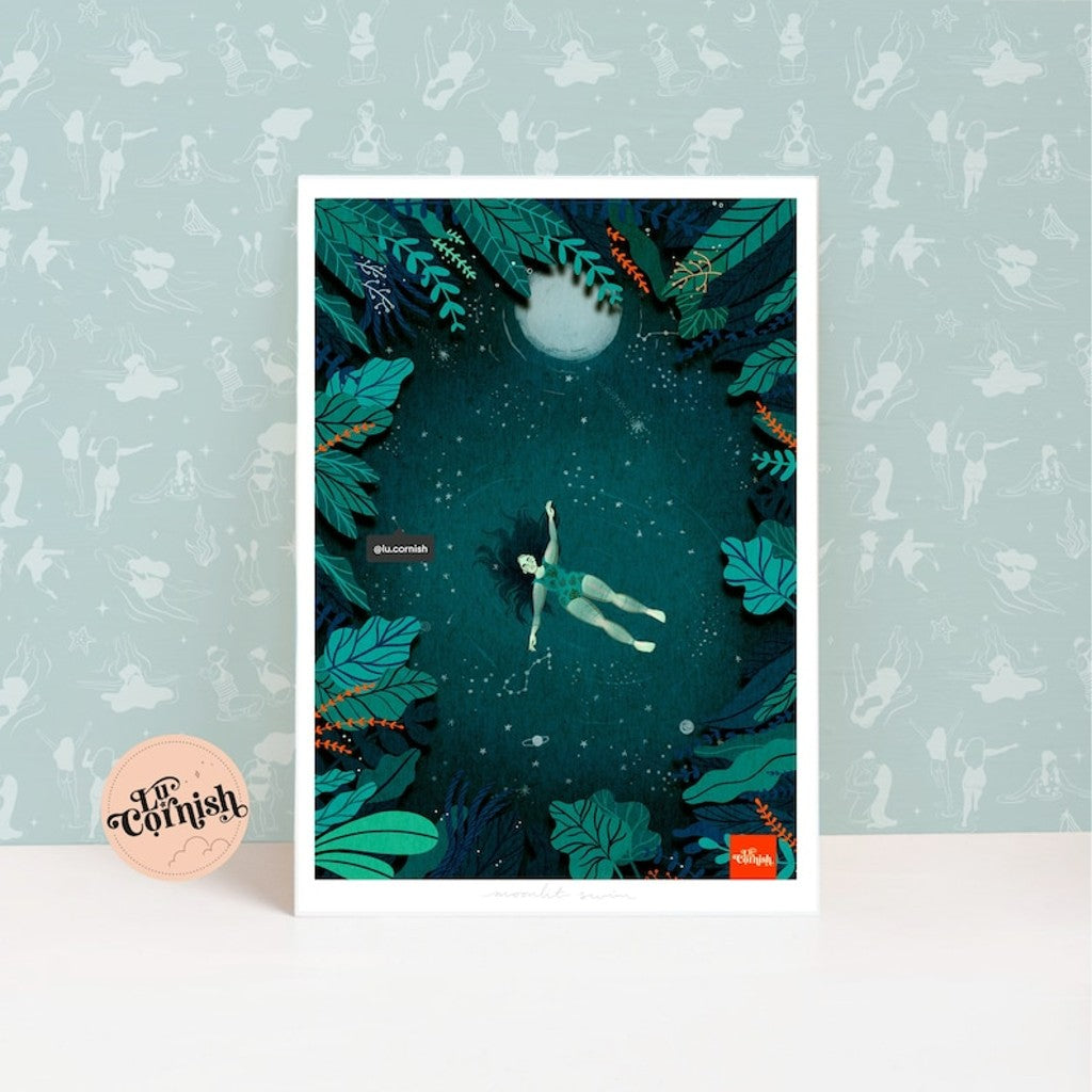 Lu Cornish Moonlit Swim A4 Print