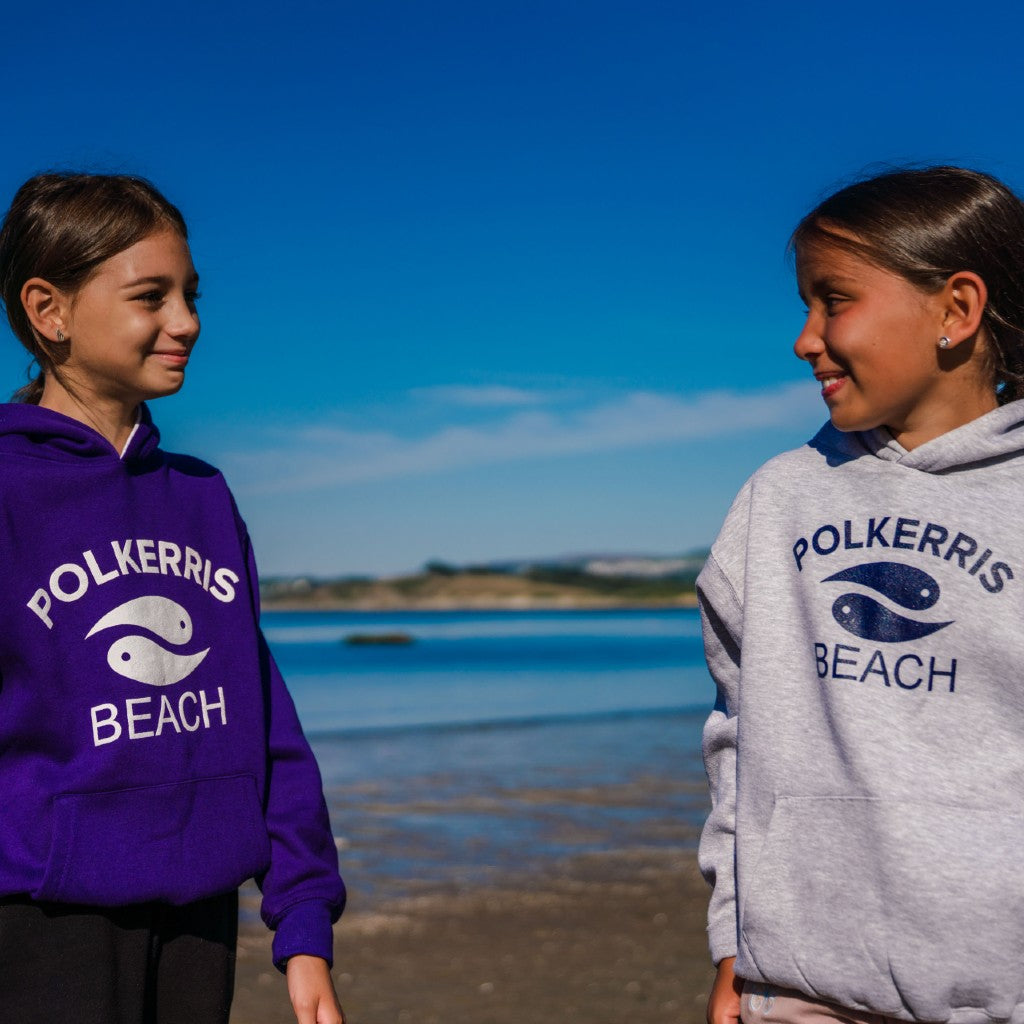 Polkerris Beach Purple & White Hoodie (Kids)