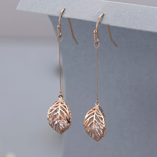 Gracee Jewellery Rose Gold Leaf Long Earrings