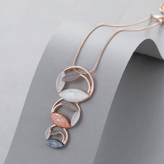 Gracee Jewellery Rose Gold Circle & Leaf Trio Necklace