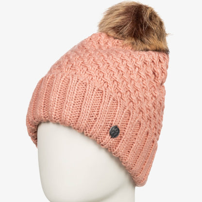 Roxy Cable Knit Rose Pink Bobble Hat