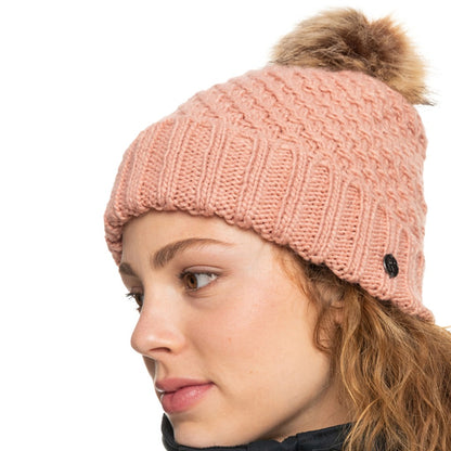 Roxy Cable Knit Rose Pink Bobble Hat