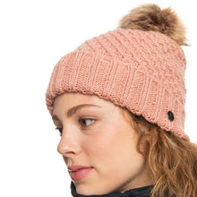 Load image into Gallery viewer, Roxy Cable Knit Rose Pink Bobble Hat
