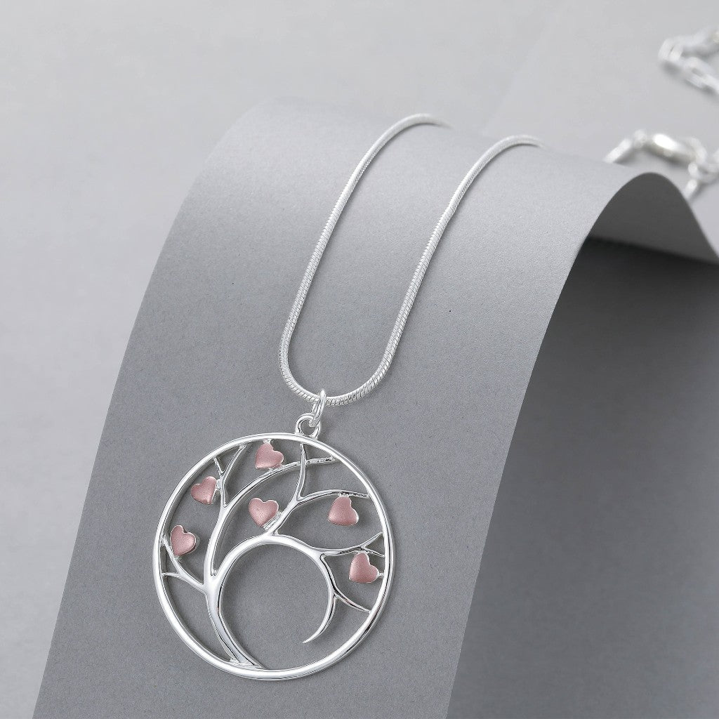 Gracee Jewellery Silver Tree & Rose Hearts Necklace