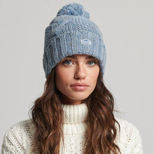 Load image into Gallery viewer, Superdry Cable Knit Soft Blue Bobble Hat
