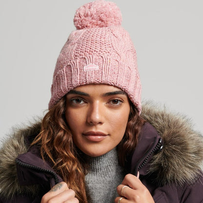 Superdry Cable Knit Pink Bobble Hat