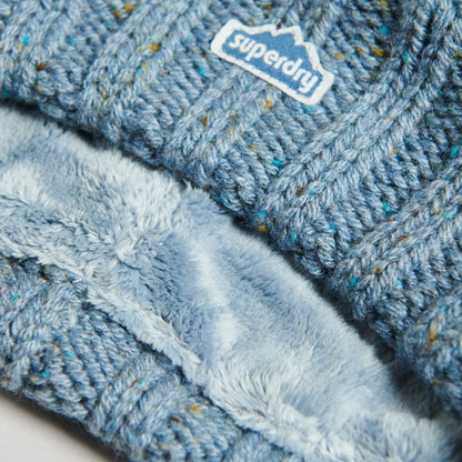Superdry Cable Knit Soft Blue Bobble Hat