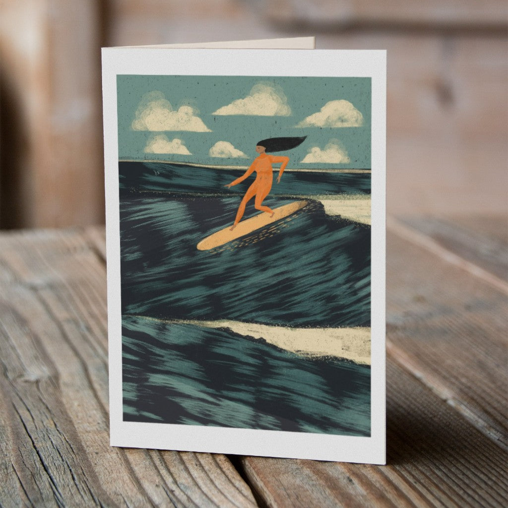 Jago Illustration Surfing Lady Greetings Card