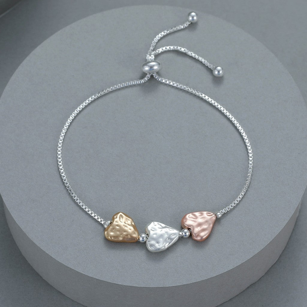 Gracee Jewellery Silver & Rose Gold Three Hearts Bracelet